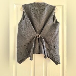 Unisex Gothic Steampunk Cinched Back Jacquard Damask Black Vest Waistcoat Sz M